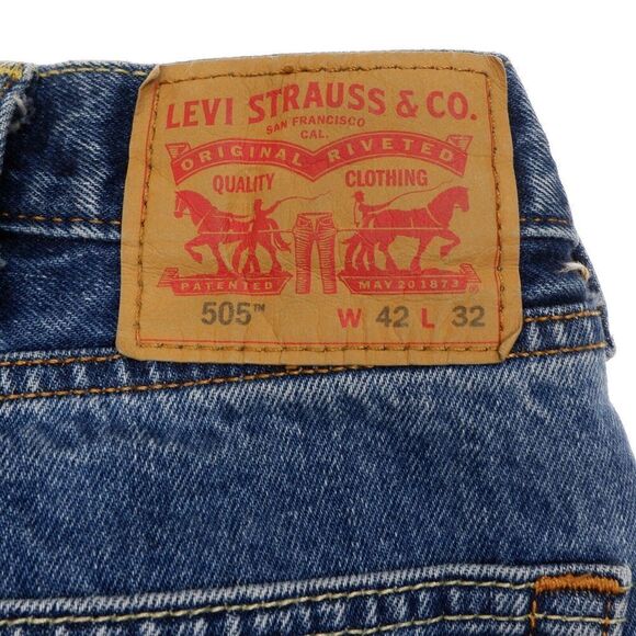 Levis 505 Classic Straight Leg Jeans Mens Size 42x32 Actual 42x30.5 Blue Cotton - Picture 7 of 11